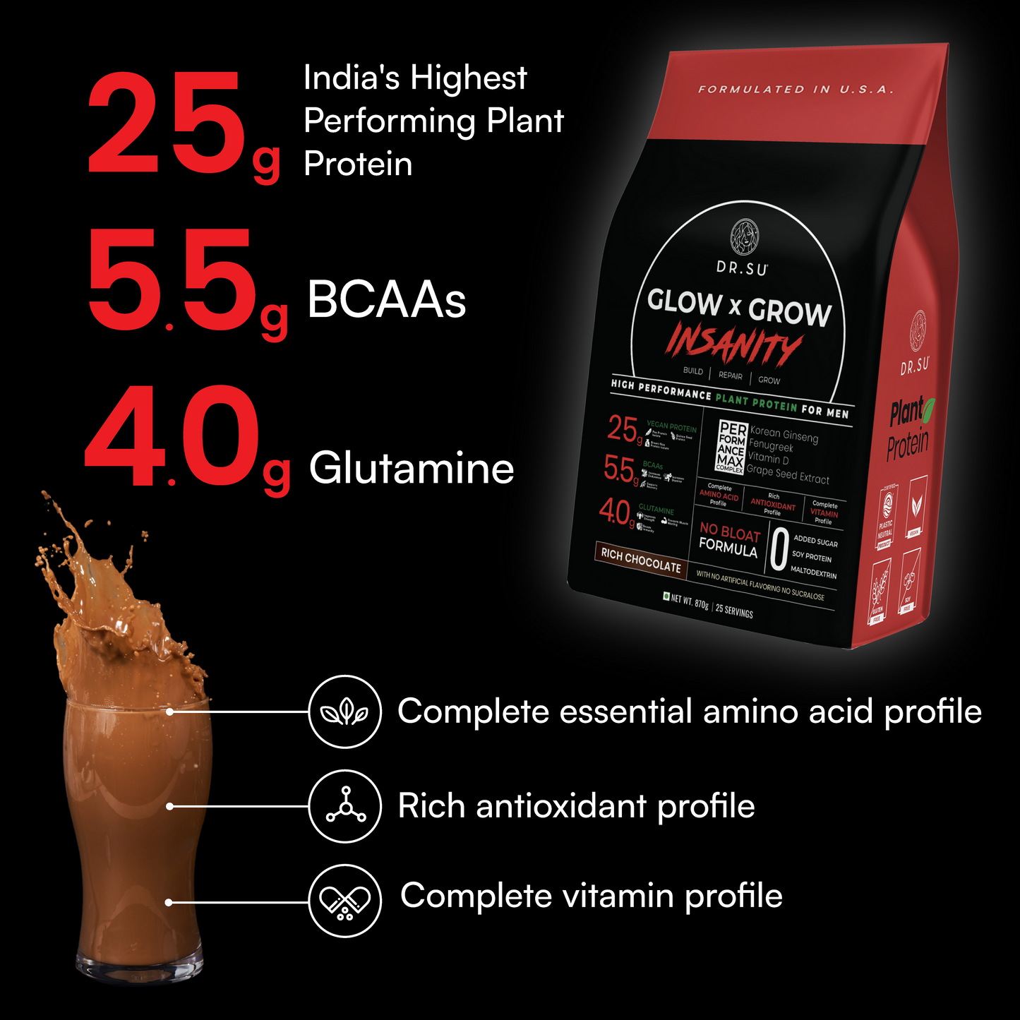 Glow x Grow: Insanity Plant Protein For Men (25 Servings)