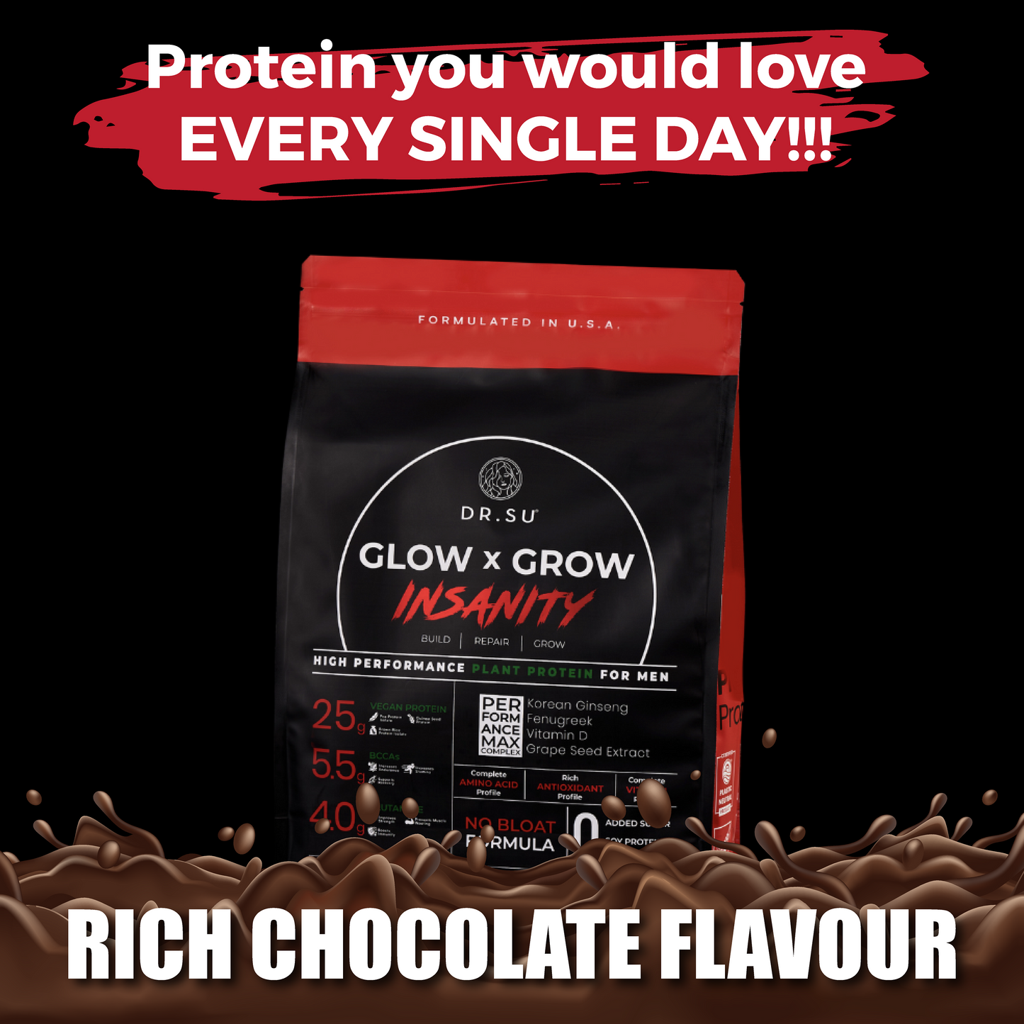 Glow x Grow: Insanity Plant Protein For Men (25 Servings)