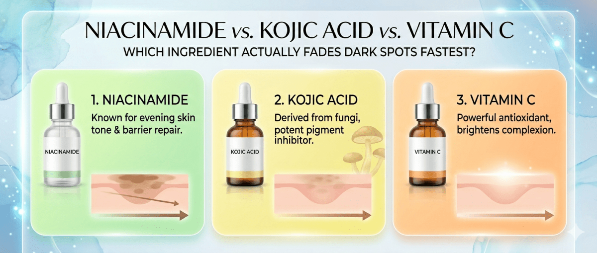 Niacinamide vs. Kojic Acid vs. Vitamin C: Which Ingredient Actually Fades Dark Spots Fastest?